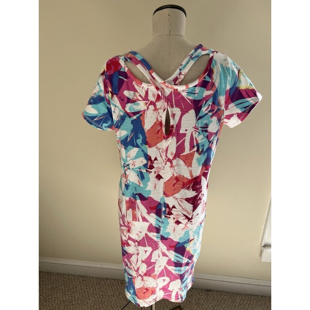 T By Talbots Tropical Stretch Cross Back Dress SZ LG Beach Cruise Resort - Picture 4 of 8